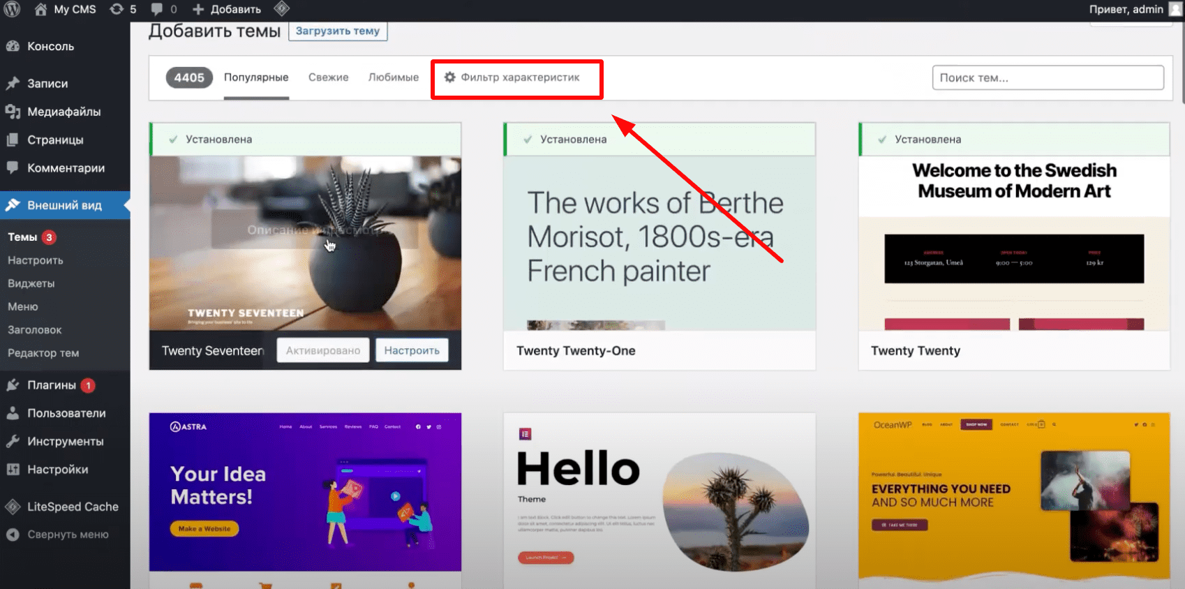 Фильтр характеристик тем в WordPress.