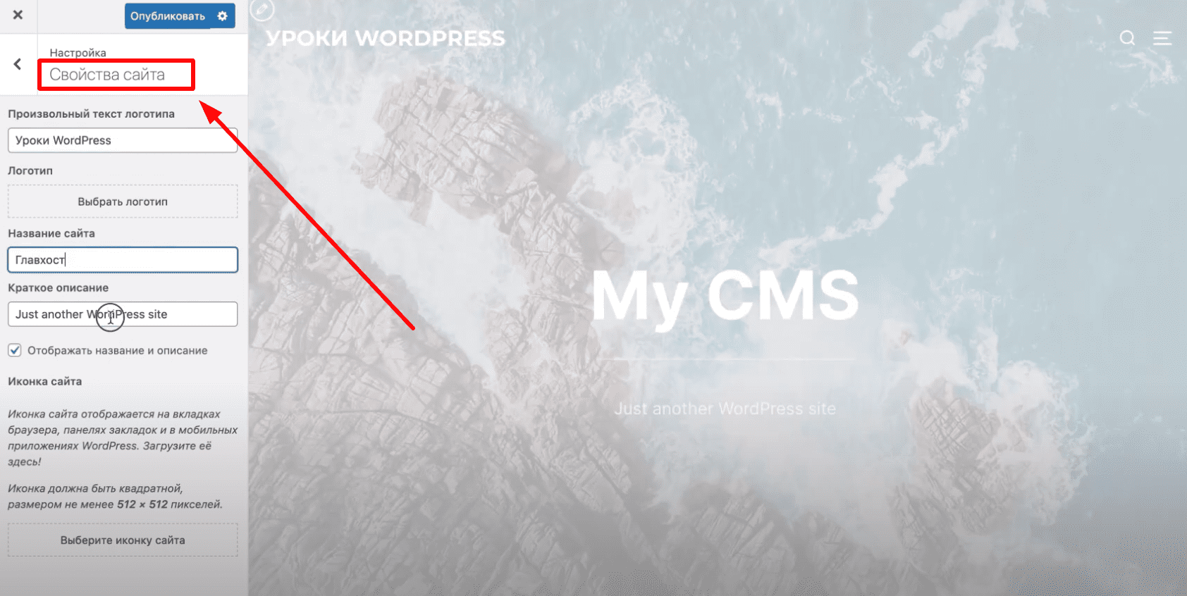 Свойства сайта WP.